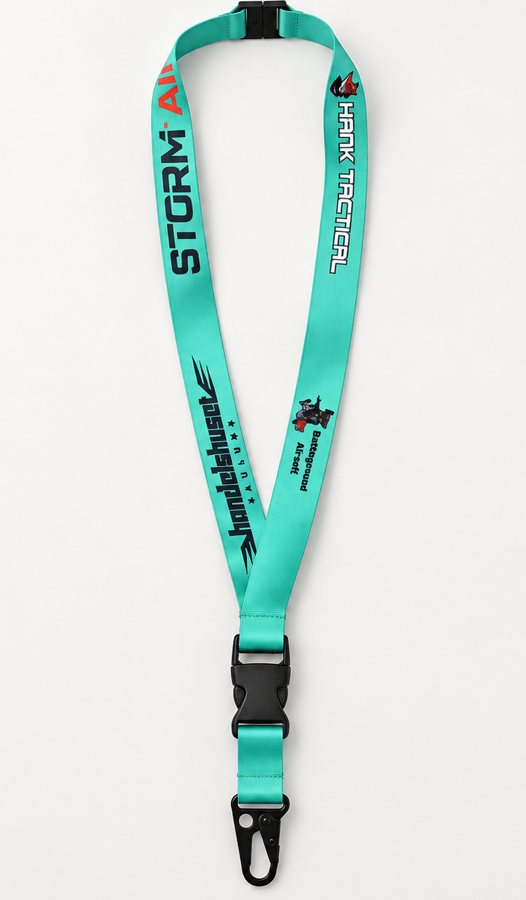 Keyhanger med fuldt tryk og flere logoer, produceret for en kunde